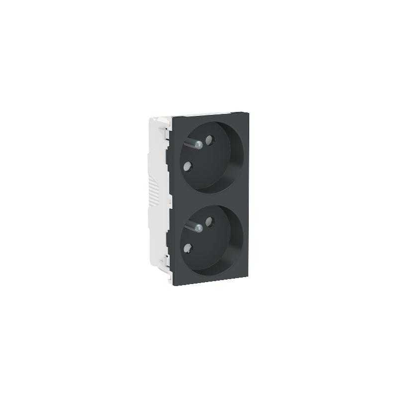Unica prise double 2P+T FR 45° connexion rapide Anthracite méca seul SCHNEIDER NU306954