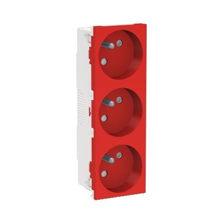 Unica prise triple 2P+T FR spéciale goulotte Rouge méca seul SCHNEIDER NU307903T