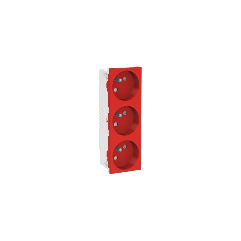 Unica prise triple 2P+T FR spéciale goulotte Rouge méca seul SCHNEIDER NU307903T