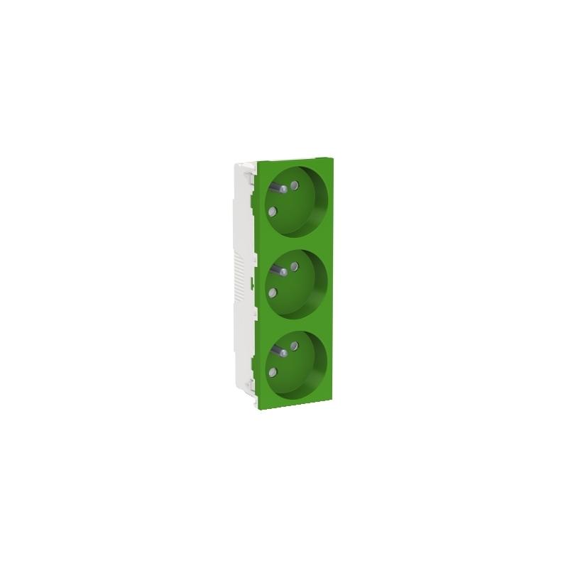 Unica prise triple 2P+T FR 45° Vert méca seul SCHNEIDER NU307906