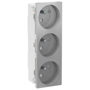 Unica prise triple 2P+T FR 45° Alu méca seul SCHNEIDER NU307930 2