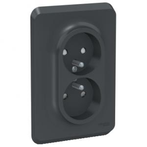Unica prise double 2P+T pour boîte 1P FR vis Anthracite méca + plaque SCHNEIDER NU406954 2