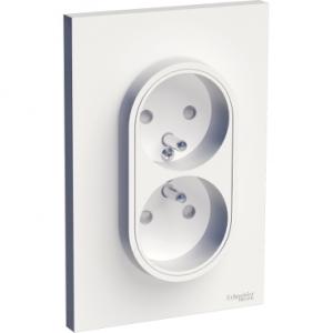 ODACE PRISE DE COURANT 2P+T DOUBLE BLANC A GRIFFES SPÉCIAL RENOVATION 1 POSTE SCHNEIDER S521089 2