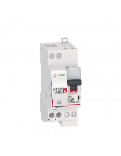 Disjoncteur DX³ STOP ARC 4500 6kA arrivée haute auto sortie basse borne à vis 1P+N 230V~ 20A courbe C 2 modules LEGRAND 415902 2