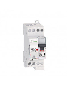 Disjoncteur DX³ STOP ARC 4500 6kA arrivée haute et sortie basse borne à vis 1P+N 230V 16A courbe C 2 modules LEGRAND 415907 2