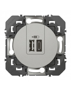 CHARGEUR 2 USB A+C 3A 15 W ALU COMPOSABLE DOOXIE LEGRAND 095258