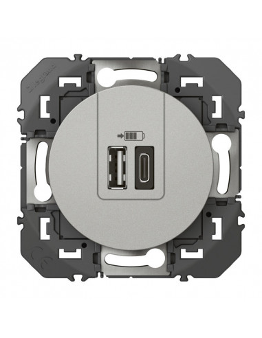CHARGEUR 2 USB A+C 3A 15 W ALU COMPOSABLE DOOXIE LEGRAND 095258