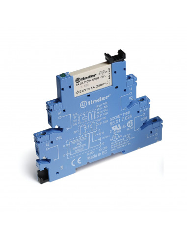 INTERFACE MODULAIRE A RELAIS 6,2MM 1RT 6A 24VAC/DC BORNES A CAGE AGNI FINDER 186610