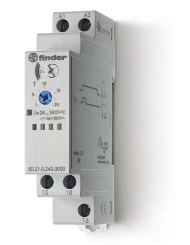 RELAIS TEMPORISE MODULAIRE FONCTION DI 1RT 16A DE 24 A 240VAC/DC 0,1S A 24H FINDER 274669