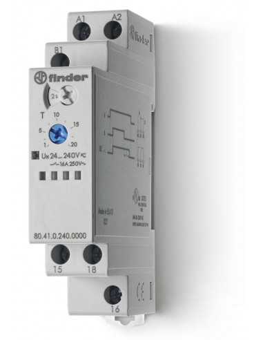 RELAIS TEMPORISE MODULAIRE FONCTION BE 1RT 16A DE 24 A 240VAC/DC 0,1SA 24H FINDER 324593
