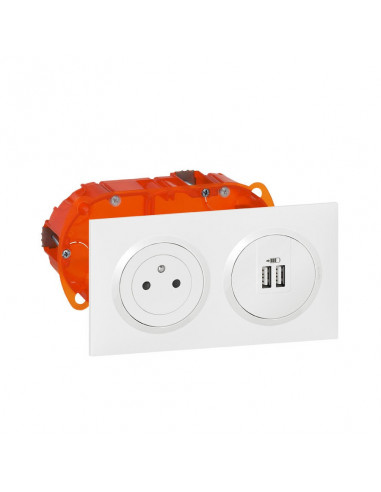 KIT DOUBLE USB+2P+T ENCASTRE BLANC DOOXIE LEGRAND 300407