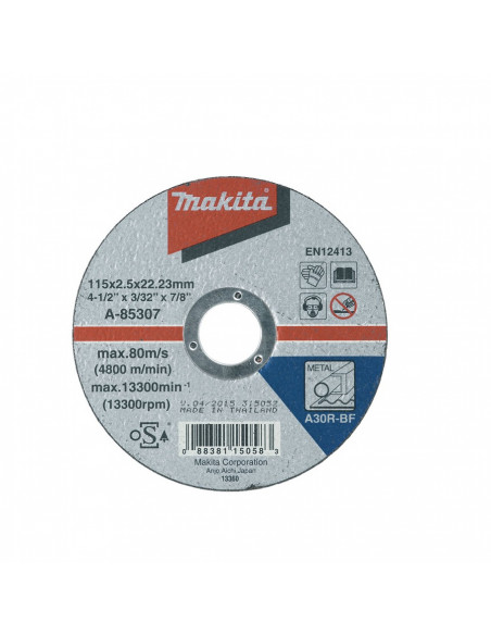 Disque à tronçonner métal pour meuleuses 125x22,23MM 2,5MM A30R MAKITA A-85313