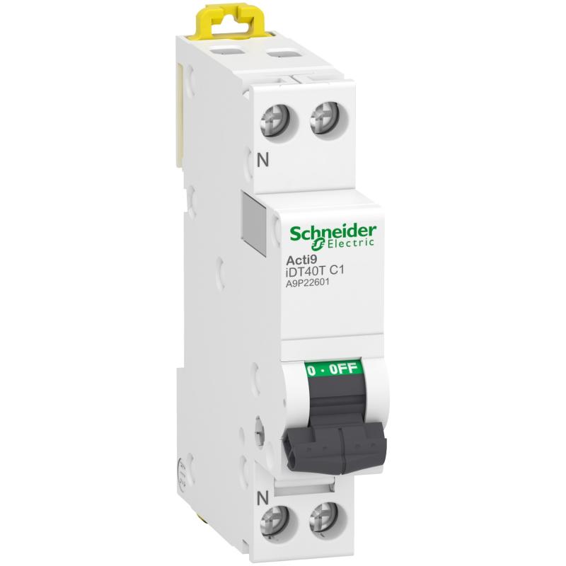 Acti9 iDT40T disjoncteur modulaire 1P+N 1A courbe C 4500A/6kA SCHNEIDER A9P22601