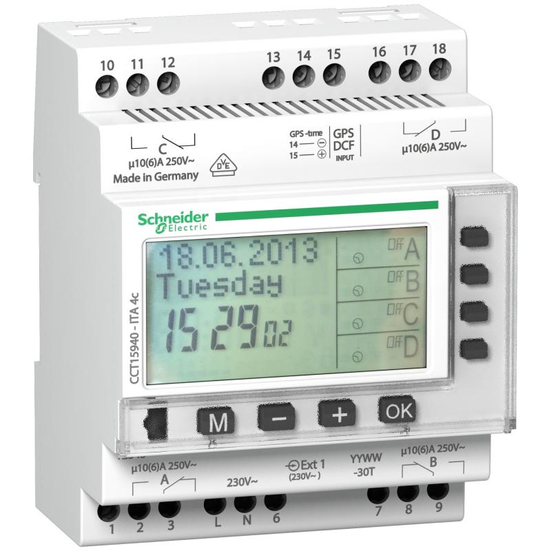 Acti9 ITA interrupteur horaire annuel 24h/7jours/année 4 canaux SCHNEIDER CCT15940
