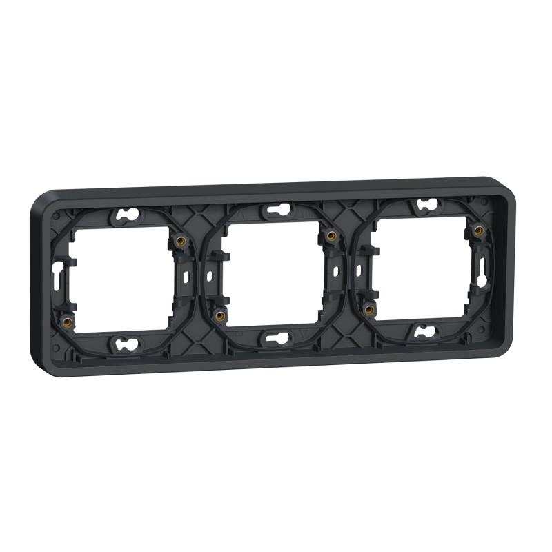 Mureva Styl Cadre 3 postes horizontal encastré IP55 IK08 gris SCHNEIDER MUR34109