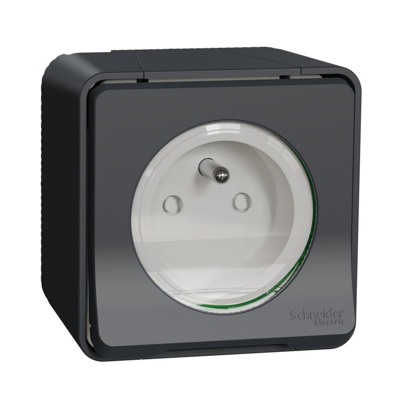 Mureva Styl Prise courant 2P+T saillie IP55 IK08 connexion auto gris SCHNEIDER MUR35031