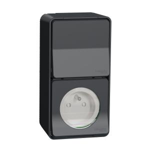 Mureva Styl Prise courant 2P+T+va et vient verti. saillie IP55 IK08 gris SCHNEIDER MUR36025 2
