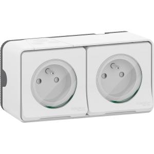 Mureva Styl Double prise 2P+T précâblée horiz saillie IP55 IK08 blanc SCHNEIDER MUR36027 2