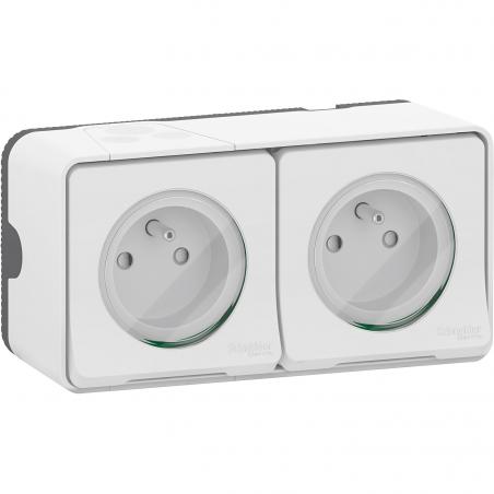 Mureva Styl Double prise 2P+T précâblée horiz saillie IP55 IK08 blanc SCHNEIDER MUR36027