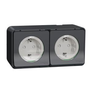Mureva Styl Double PC 2P+T schuko précâblée horiz saillie IP55 IK08 gris SCHNEIDER MUR36029 2