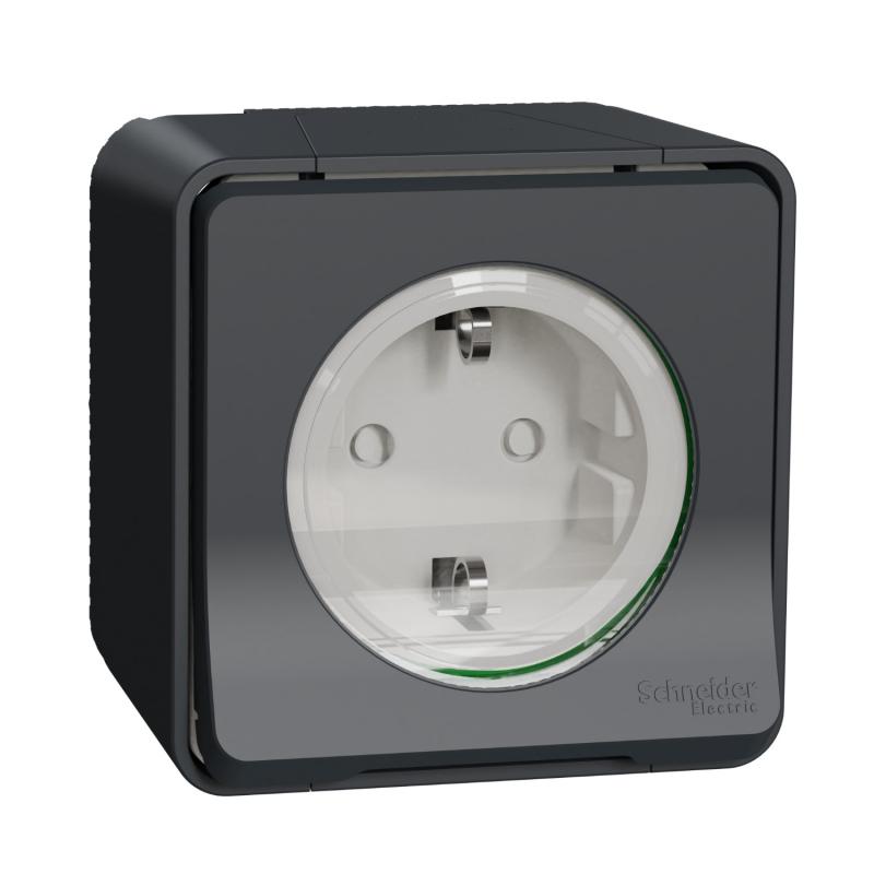 Mureva Styl Prise de courant 2P+T schuko saillie IP55 IK08 gris SCHNEIDER MUR36034