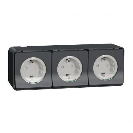 Mureva Styl 3 PC 2P+T schuko horiz précâblées saillie IP55 IK08 gris SCHNEIDER MUR36038