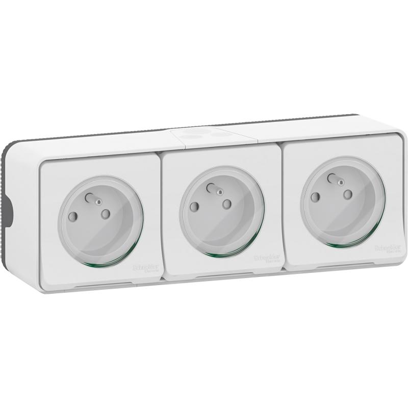 Mureva Styl Triple PC 2P+T horiz. précâblée saillie IP55 IK08 blanc SCHNEIDER MUR36039