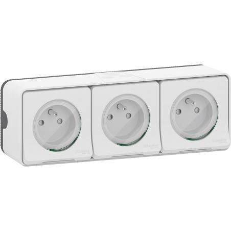 Mureva Styl Triple PC 2P+T horiz. précâblée saillie IP55 IK08 blanc SCHNEIDER MUR36039