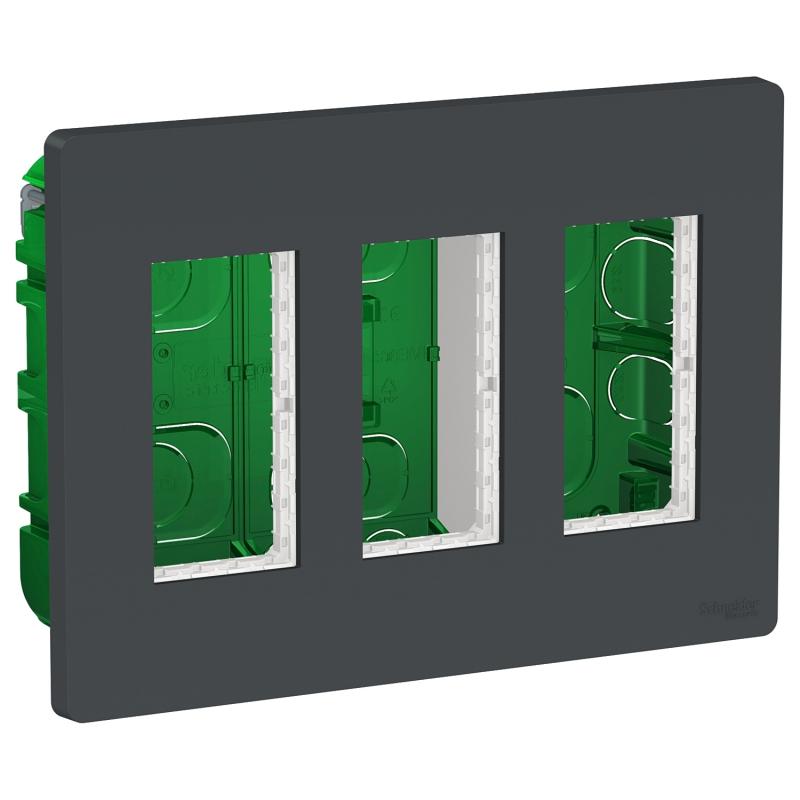 Unica boîte de concentration encastrée complète 3 col de 4 mod Anthracite SCHNEIDER NU173454