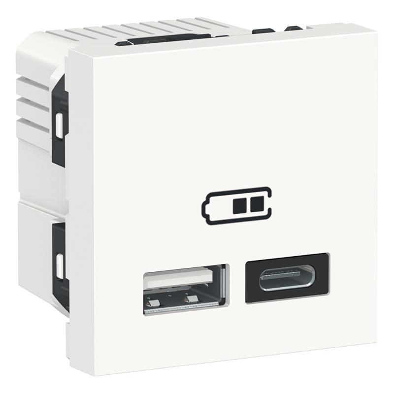 Unica chargeur USB double 5Vcc 2,4A type A+C 2 modul blanc méca seul SCHNEIDER NU301818