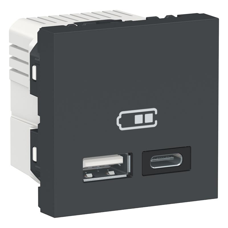 Unica chargeur USB double 5Vcc 2,4A type A+C 2 modul anthr méca seul SCHNEIDER NU301854
