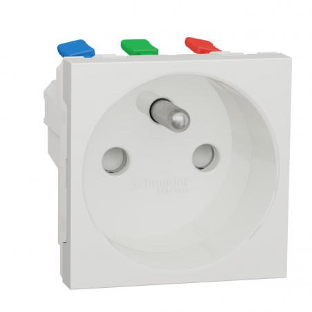 Unica prise 2P+T FR 90° raccord rapide travers Blanc anti méca seul SCHNEIDER NU305920