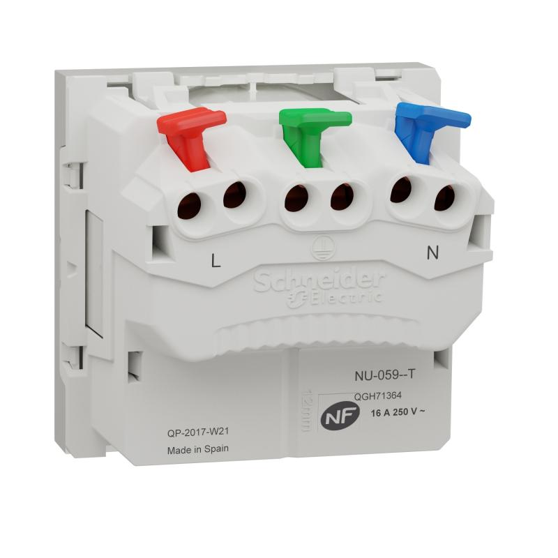 Unica prise 2P+T FR 90° goulotte connex rapid Blanc anti méca seul SCHNEIDER NU305920T