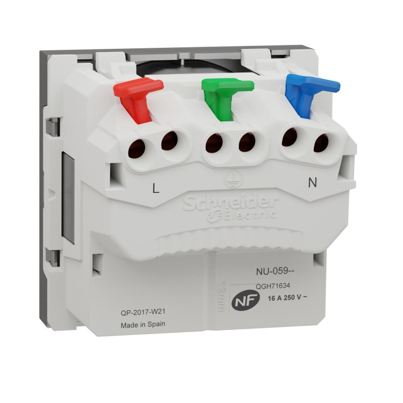 Unica prise 2P+T FR 90° raccord rapide traversant Alu méca seul SCHNEIDER NU305930