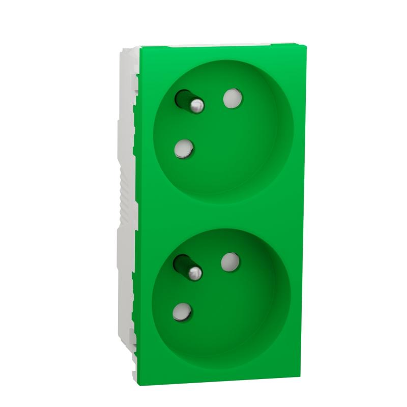 Unica prise double 2P+T FR 45° connexion rapide Vert méca seul SCHNEIDER NU306906