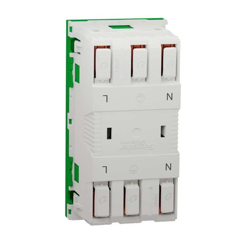 Unica prise double 2P+T FR 45° connexion rapide Vert méca seul SCHNEIDER NU306906