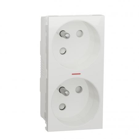Unica prise double lum 2P+T FR 45° connexion rapide Blanc méca seul SCHNEIDER NU306918S