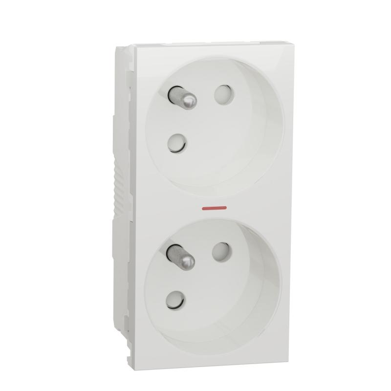Unica prise double lum 2P+T FR 45° connexion rapide Blanc méca seul SCHNEIDER NU306918S