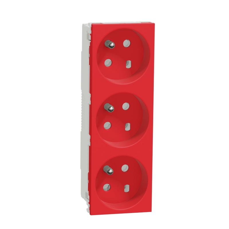 Unica prise triple 2P+T FR 45° goulotte détrompage Rouge méca seul SCHNEIDER NU307103T
