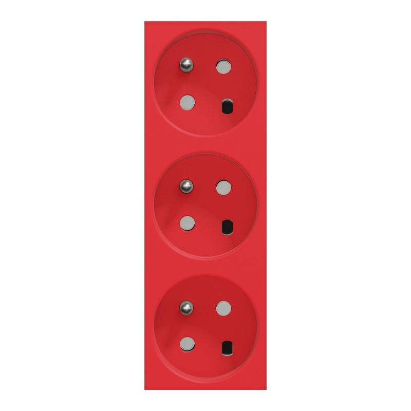Unica prise triple 2P+T FR 45° goulotte détrompage Rouge méca seul SCHNEIDER NU307103T