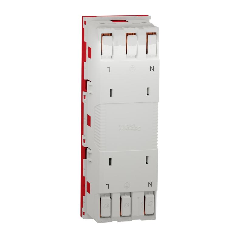Unica prise triple 2P+T FR spéciale goulotte Rouge méca seul SCHNEIDER NU307903T