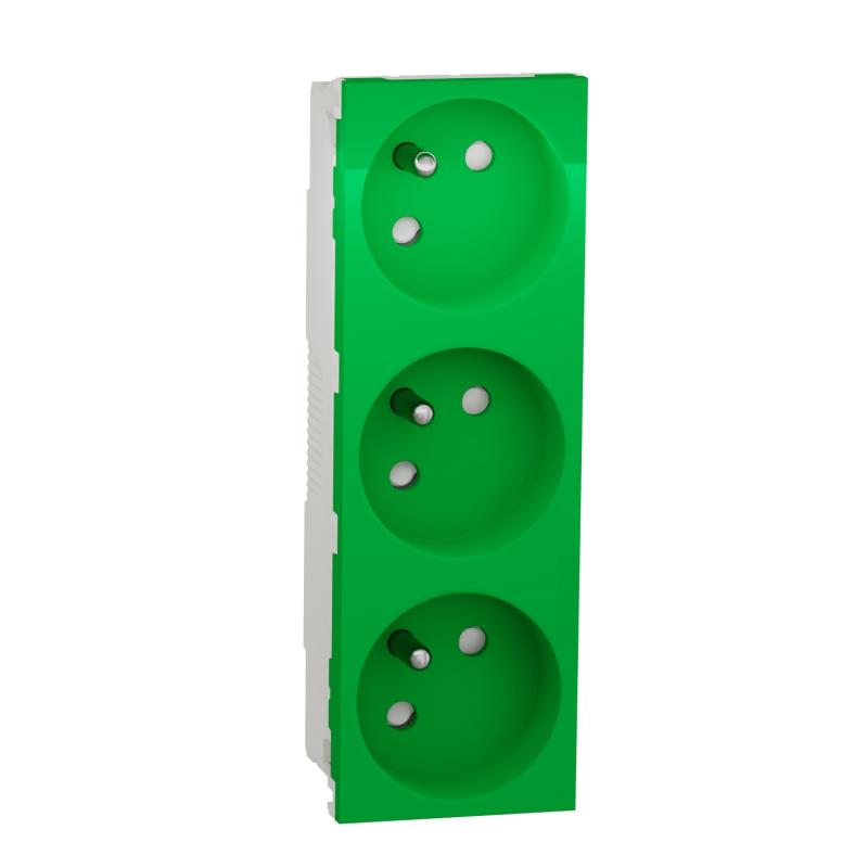 Unica prise triple 2P+T FR 45° Vert méca seul SCHNEIDER NU307906