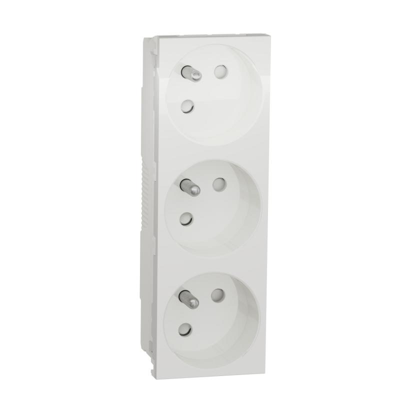 Unica prise triple 2P+T FR 45° Blanc méca seul SCHNEIDER NU307918