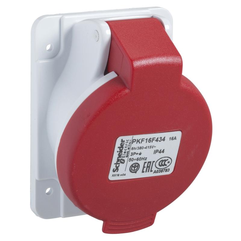PratiKa socle de prise inclinée -16A 3P+T 380-415 V CA- IP44 à vis SCHNEIDER PKF16F434