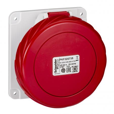 PratiKa socle prise industrielle droite 32A IP67 380 5P vis SCHNEIDER PKF32G735