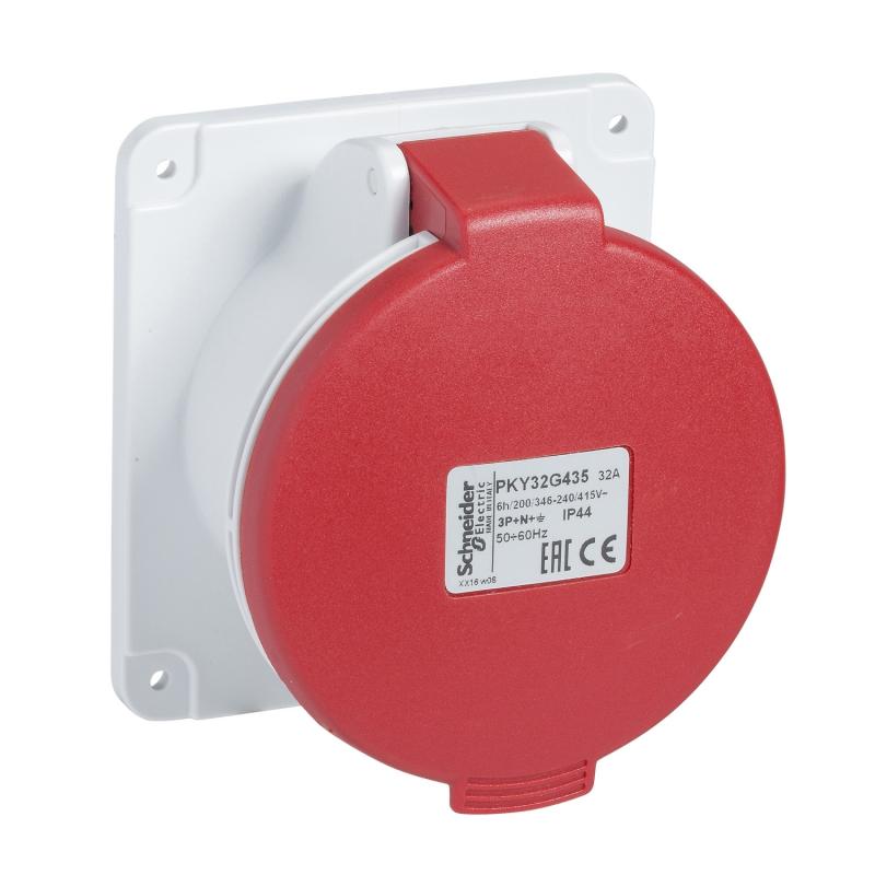 PratiKa socle de prise industrielle droite 16 A 3P+N+T 380-415 V CA IP44 SCHNEIDER PKY16G435