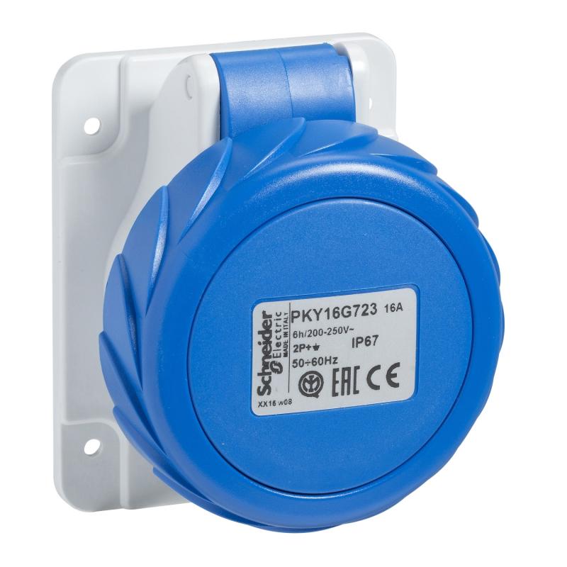 PratiKa socle de prise industrielle droite 16 A 2P+T 200-250 V CA IP67 SCHNEIDER PKY16G723