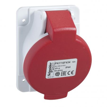PratiKa socle de prise industrielle coudée 32 A 3P+T 380-415 V CA IP44 SCHNEIDER PKY32F434