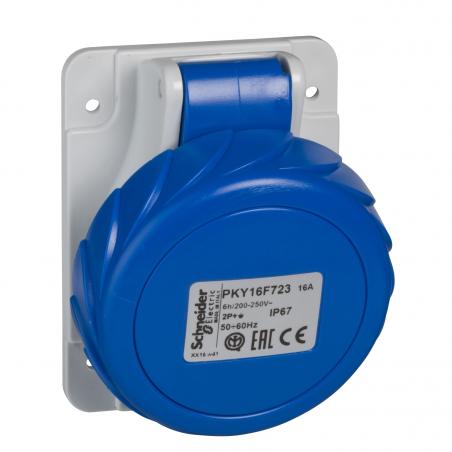 PratiKa socle de prise industrielle coudée 32 A 2P+T 200-250 V CA IP67 SCHNEIDER PKY32F723