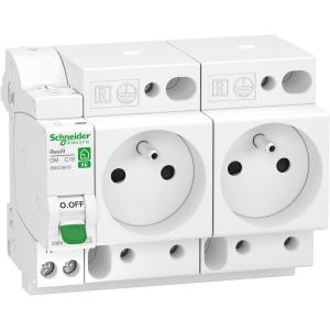 Resi9 XE combiné disj+2 prises courant 1P+N 16A courbe C embrochable SCHNEIDER R9ECS616 2